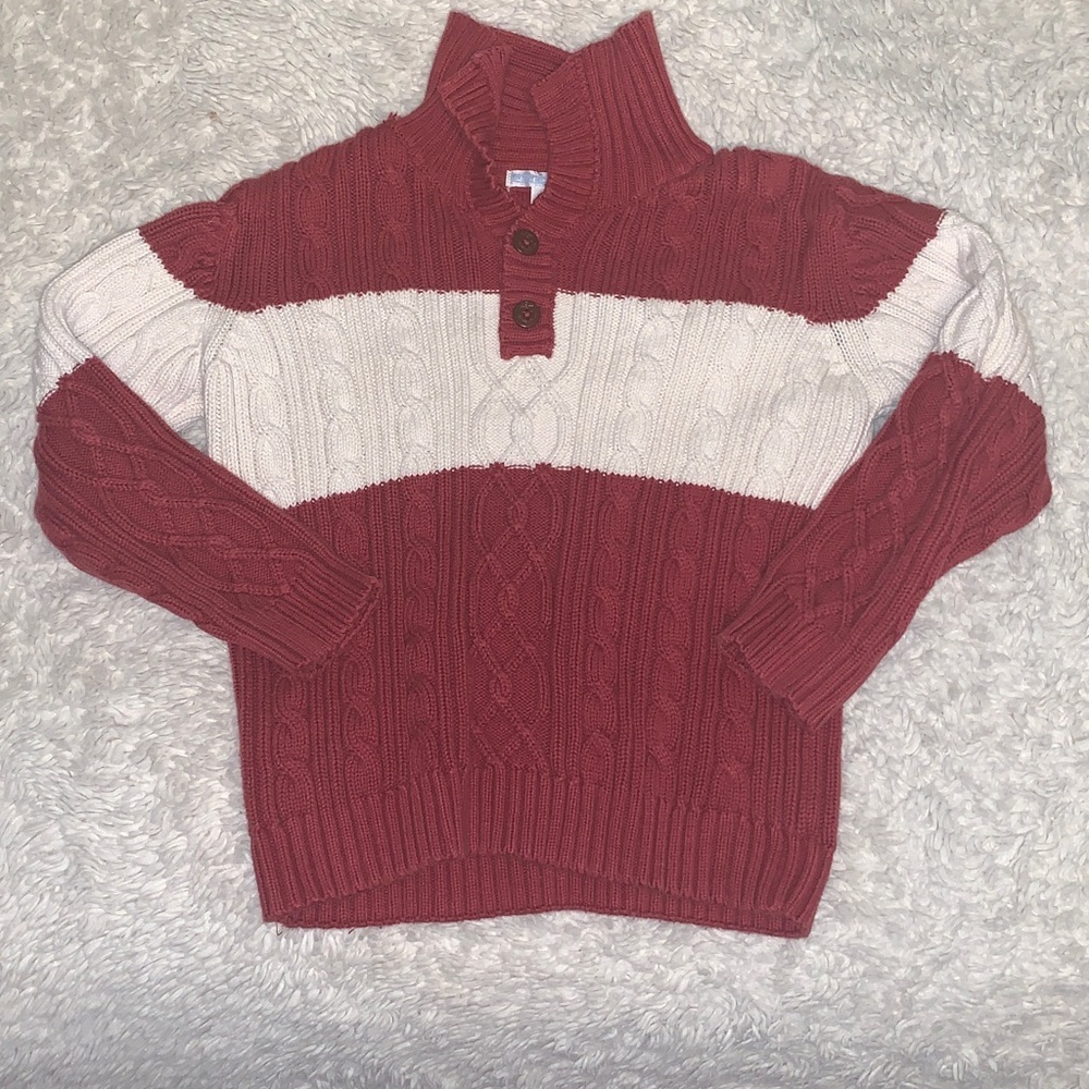 Janie and Jack Red white rugby Knit Sweater collared sweater 3/4 buttons size 5